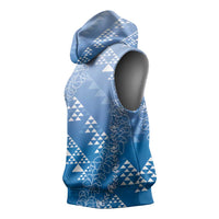 Hawaii Royal Blue Kapa Sleeveless Hoodie Vintage 'Ohe Kāpala Motifs Mix Plumeria Leis
