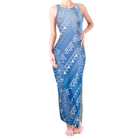 Hawaii Royal Blue Kapa Tank Maxi Dress Vintage 'Ohe Kāpala Motifs Mix Plumeria Leis