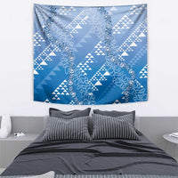 Hawaii Royal Blue Kapa Tapestry Vintage 'Ohe Kāpala Motifs Mix Plumeria Leis