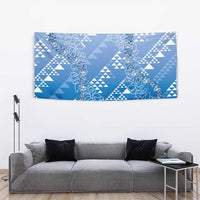 Hawaii Royal Blue Kapa Tapestry Vintage 'Ohe Kāpala Motifs Mix Plumeria Leis