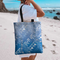 Hawaii Royal Blue Kapa Tote Bag Vintage 'Ohe Kāpala Motifs Mix Plumeria Leis