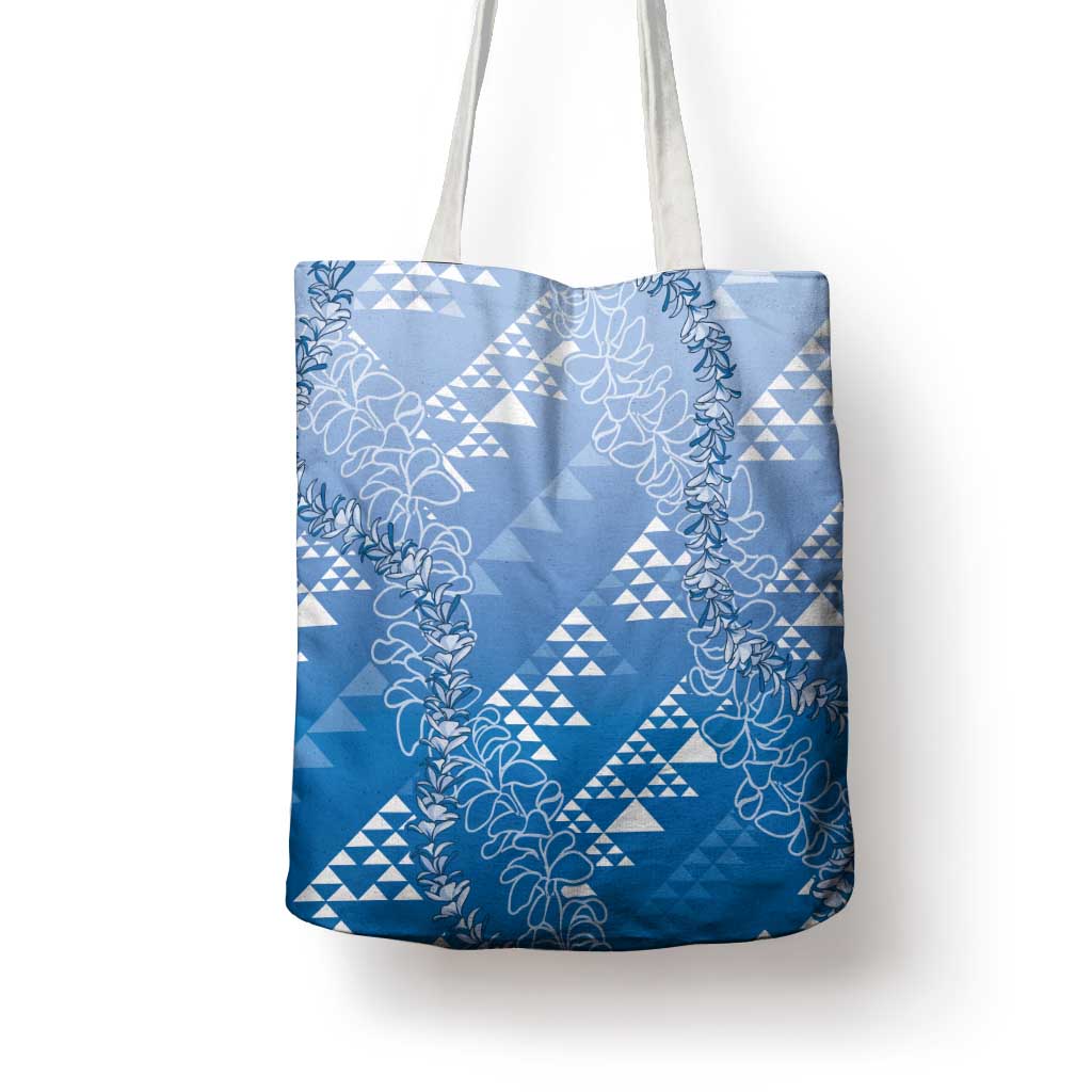 Hawaii Royal Blue Kapa Tote Bag Vintage 'Ohe Kāpala Motifs Mix Plumeria Leis