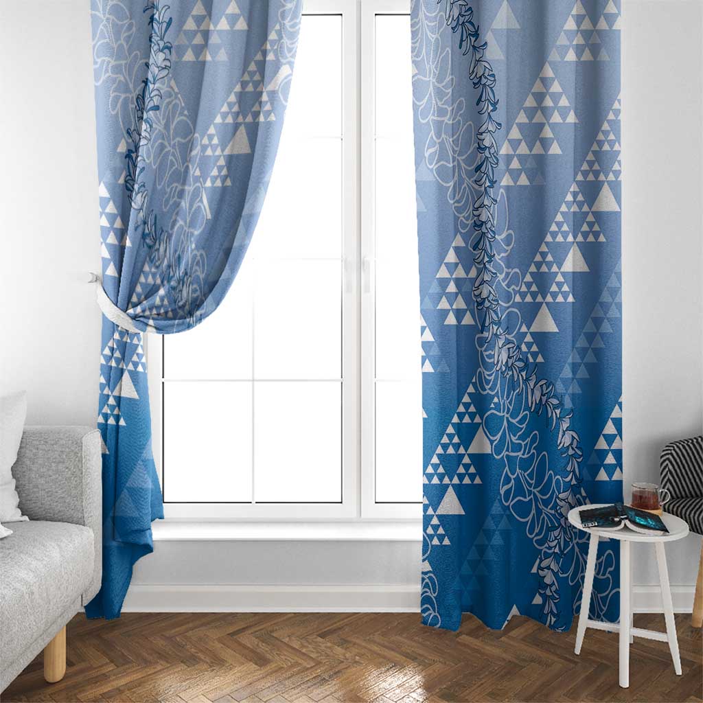 Hawaii Royal Blue Kapa Window Curtain Vintage 'Ohe Kāpala Motifs Mix Plumeria Leis
