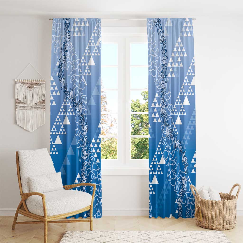 Hawaii Royal Blue Kapa Window Curtain Vintage 'Ohe Kāpala Motifs Mix Plumeria Leis