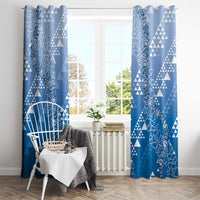 Hawaii Royal Blue Kapa Window Curtain Vintage 'Ohe Kāpala Motifs Mix Plumeria Leis