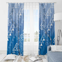 Hawaii Royal Blue Kapa Window Curtain Vintage 'Ohe Kāpala Motifs Mix Plumeria Leis