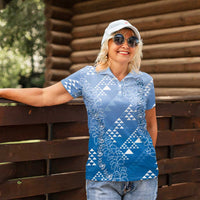 Hawaii Royal Blue Kapa Women Polo Shirt Vintage 'Ohe Kāpala Motifs Mix Plumeria Leis LT7 - Polynesian Pride