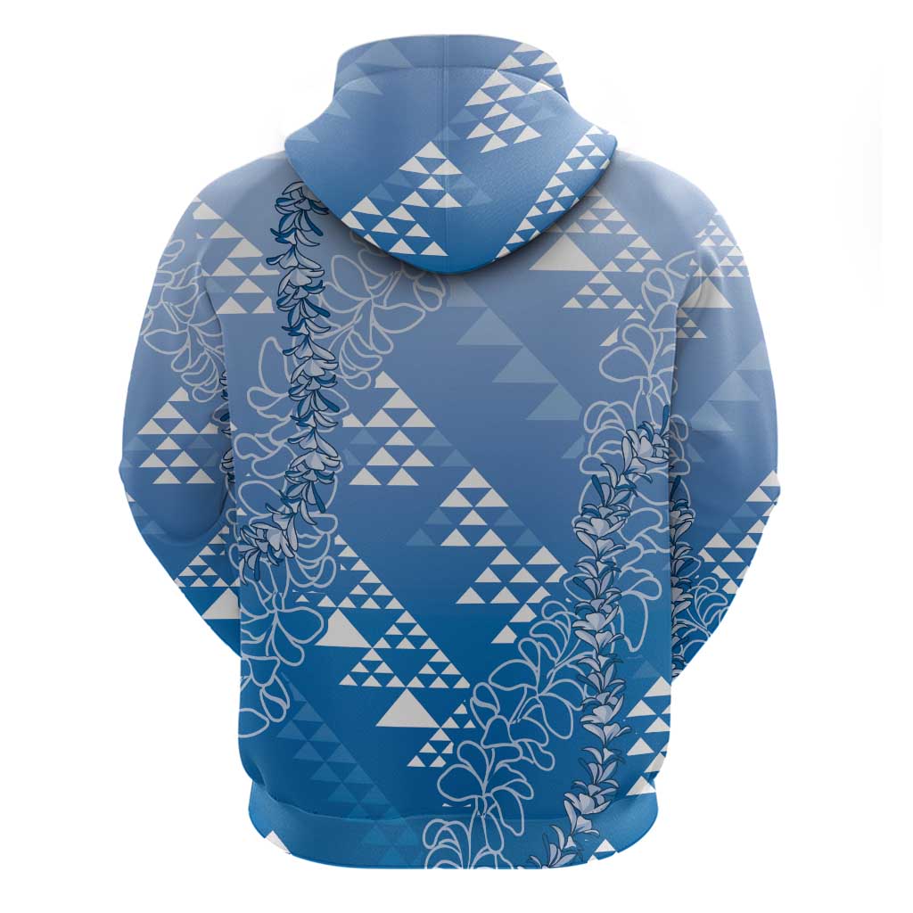 Hawaii Royal Blue Kapa Zip Hoodie Vintage 'Ohe Kāpala Motifs Mix Plumeria Leis