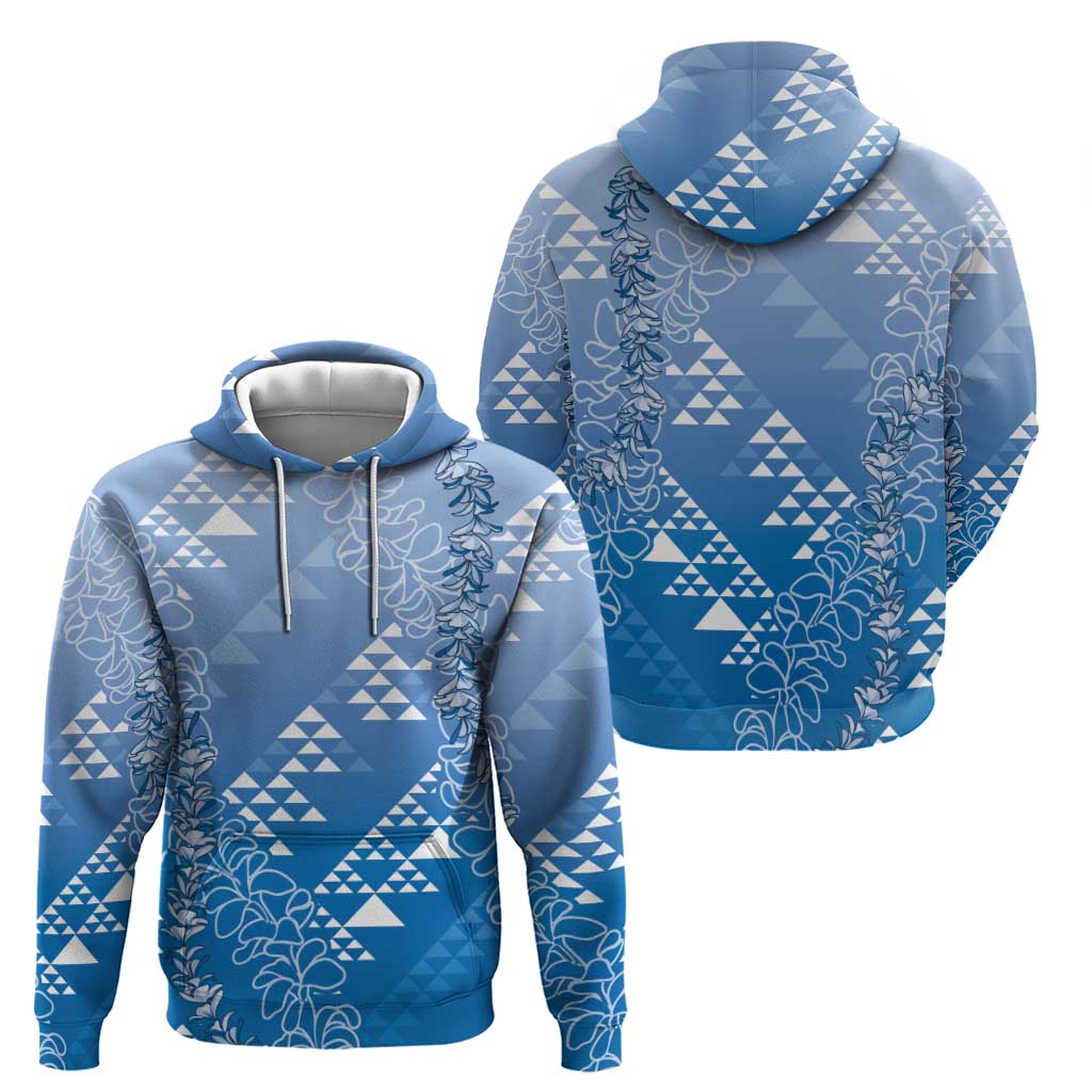 Hawaii Royal Blue Kapa Zip Hoodie Vintage 'Ohe Kāpala Motifs Mix Plumeria Leis