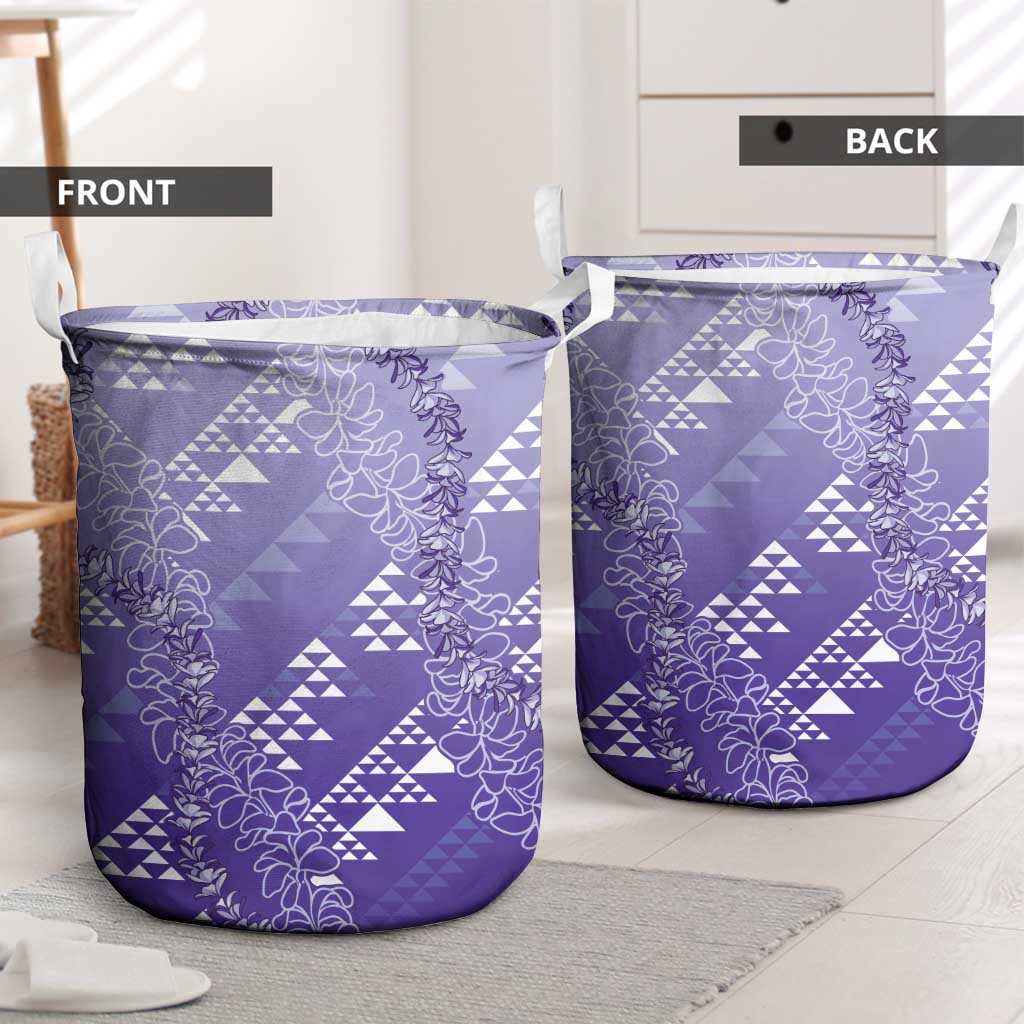 Hawaii Lavender Kapa Laundry Basket Vintage 'Ohe Kāpala Motifs Mix Plumeria Leis