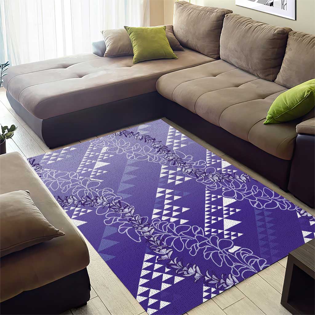 Hawaii Lavender Kapa Area Rug Vintage 'Ohe Kāpala Motifs Mix Plumeria Leis
