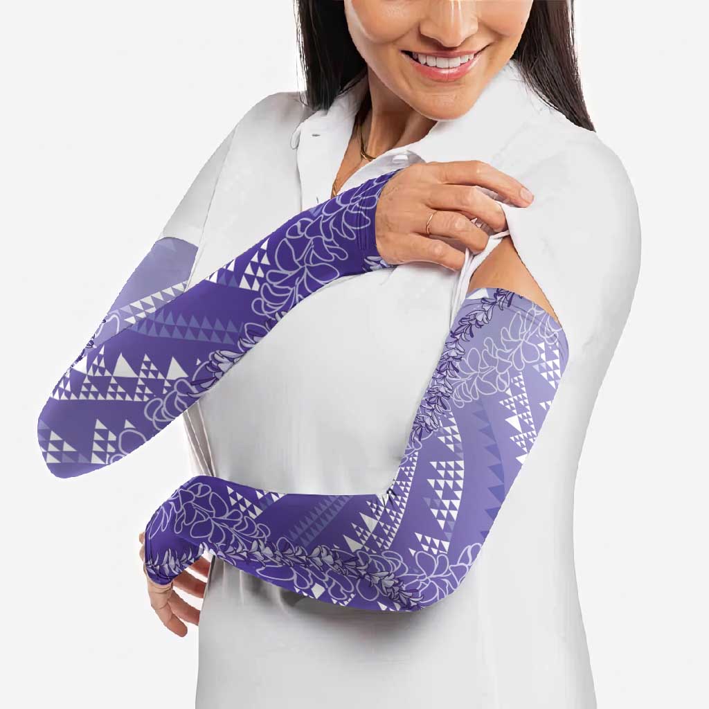 Hawaii Lavender Kapa Arm Sleeves Vintage 'Ohe Kāpala Motifs Mix Plumeria Leis