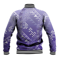 Hawaii Lavender Kapa Baseball Jacket Vintage 'Ohe Kāpala Motifs Mix Plumeria Leis