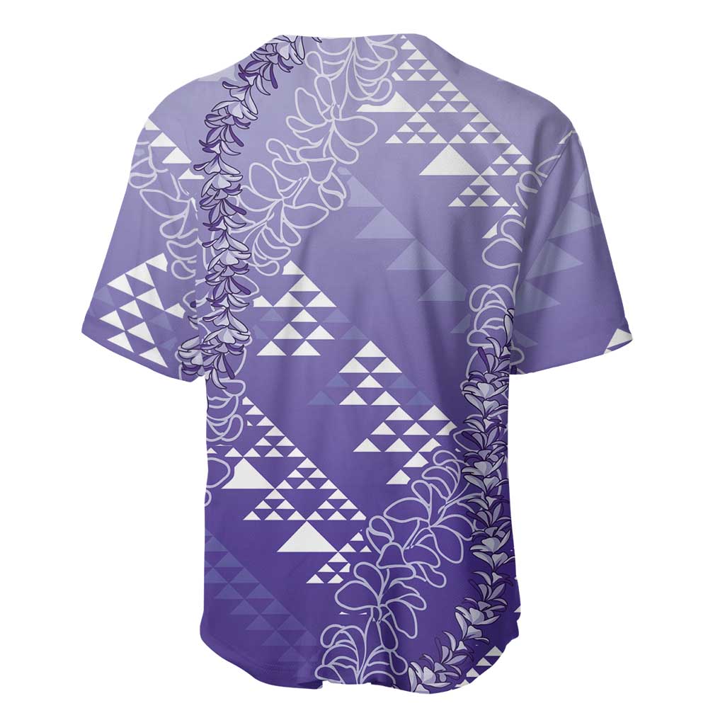 Hawaii Lavender Kapa Baseball Jersey Vintage 'Ohe Kāpala Motifs Mix Plumeria Leis