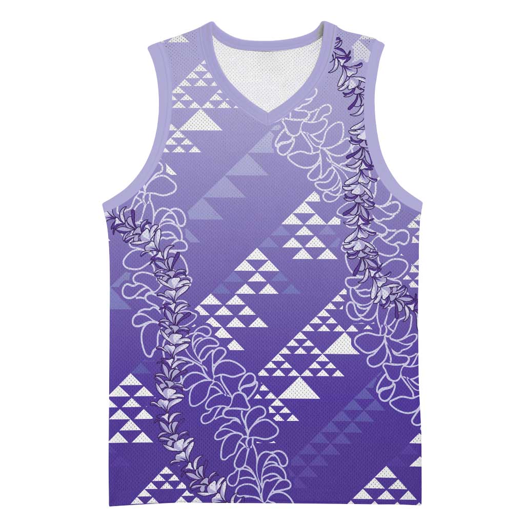 Hawaii Lavender Kapa Basketball Jersey Vintage 'Ohe Kāpala Motifs Mix Plumeria Leis