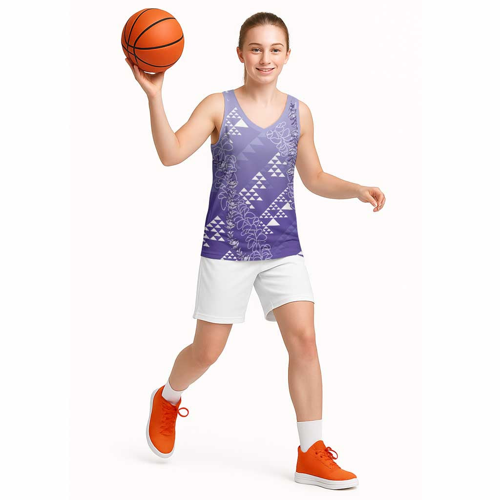Hawaii Lavender Kapa Basketball Jersey Vintage 'Ohe Kāpala Motifs Mix Plumeria Leis