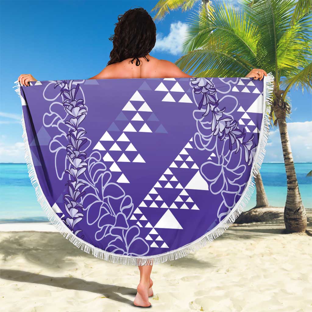 Hawaii Lavender Kapa Beach Blanket Vintage 'Ohe Kāpala Motifs Mix Plumeria Leis