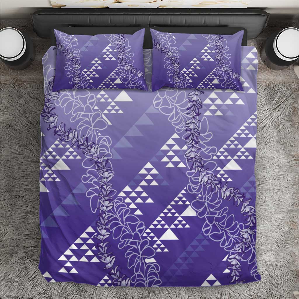 Hawaii Lavender Kapa Bedding Set Vintage 'Ohe Kāpala Motifs Mix Plumeria Leis