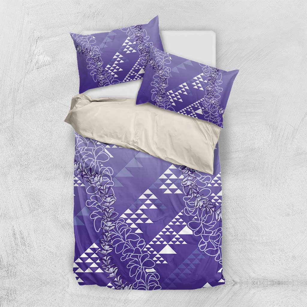 Hawaii Lavender Kapa Bedding Set Vintage 'Ohe Kāpala Motifs Mix Plumeria Leis