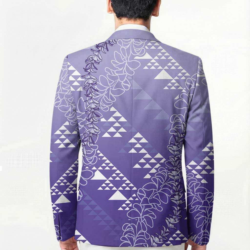 Hawaii Lavender Kapa Blazer Vintage 'Ohe Kāpala Motifs Mix Plumeria Leis