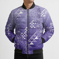 Hawaii Lavender Kapa Bomber Puffer Jacket Vintage 'Ohe Kāpala Motifs Mix Plumeria Leis