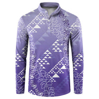 Hawaii Lavender Kapa Button Sweatshirt Vintage 'Ohe Kāpala Motifs Mix Plumeria Leis