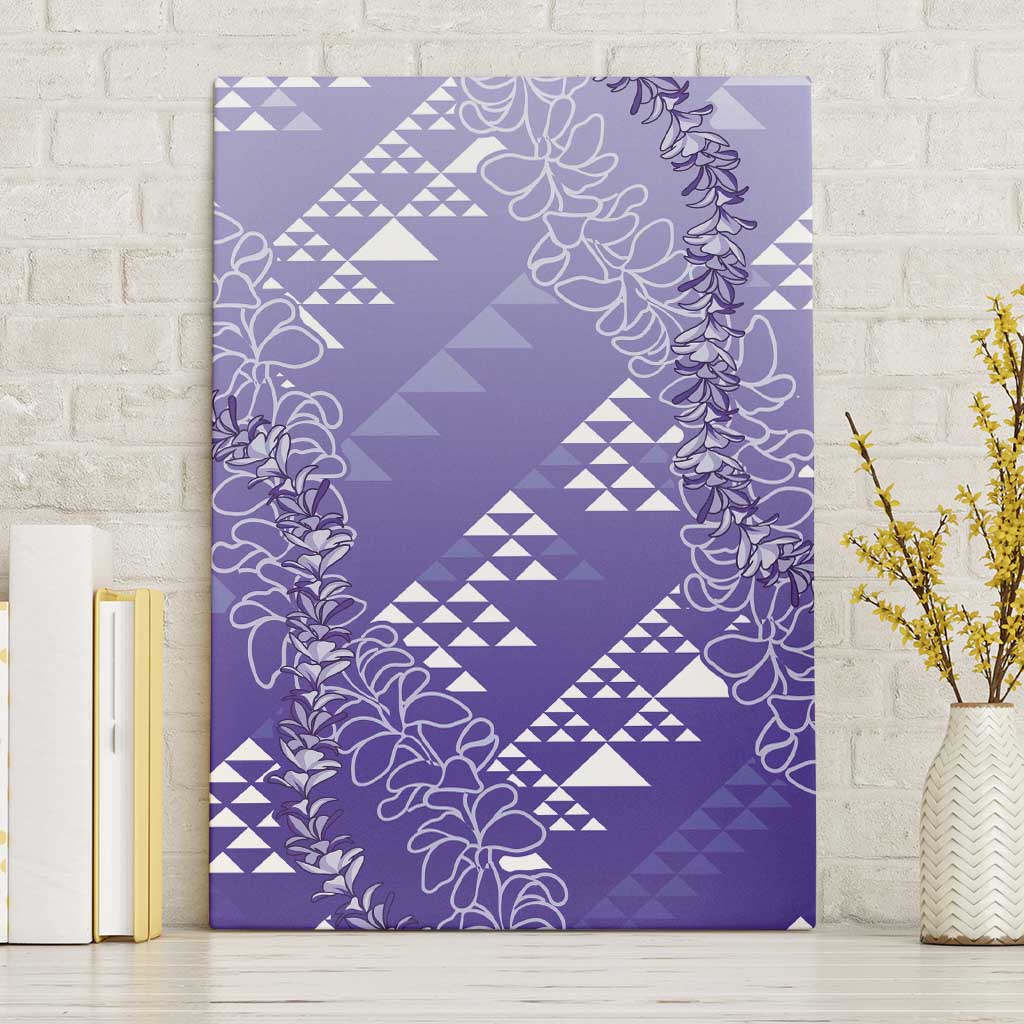 Hawaii Lavender Kapa Canvas Wall Art Vintage 'Ohe Kāpala Motifs Mix Plumeria Leis