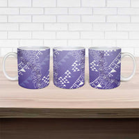 Hawaii Lavender Kapa Ceramic Mug Vintage 'Ohe Kāpala Motifs Mix Plumeria Leis