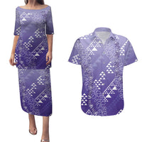 Hawaii Lavender Kapa Couples Matching Puletasi and Hawaiian Shirt Vintage 'Ohe Kāpala Motifs Mix Plumeria Leis LT7 Lavender - Polynesian Pride