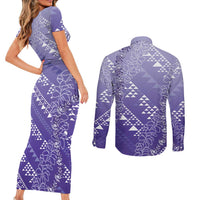 Hawaii Lavender Kapa Couples Matching Short Sleeve Bodycon Dress and Long Sleeve Button Shirt Vintage 'Ohe Kāpala Motifs Mix Plumeria Leis LT7 - Polynesian Pride