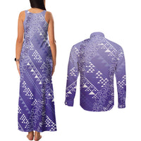Hawaii Lavender Kapa Couples Matching Tank Maxi Dress and Long Sleeve Button Shirt Vintage 'Ohe Kāpala Motifs Mix Plumeria Leis LT7 - Polynesian Pride