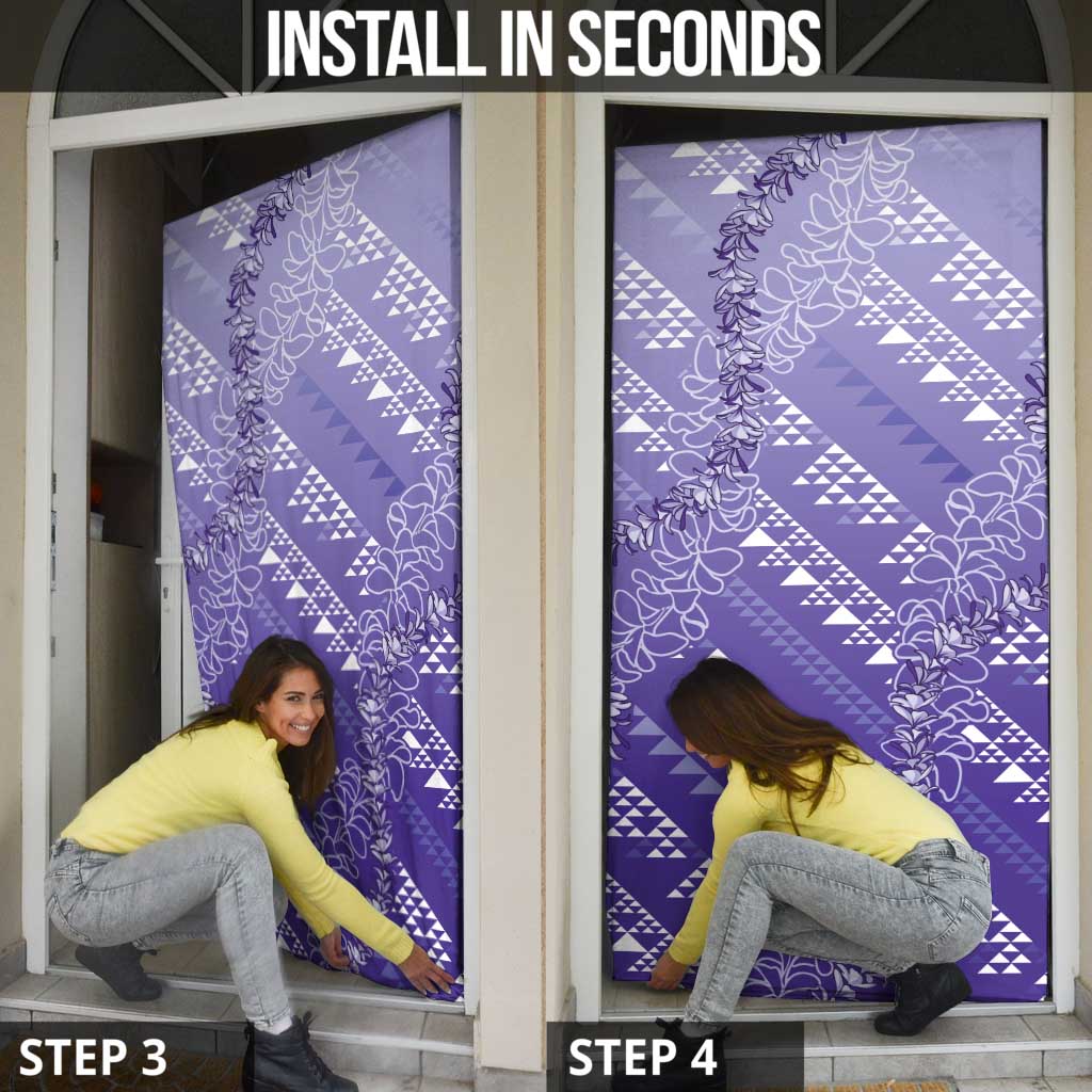 Hawaii Lavender Kapa Door Cover Vintage 'Ohe Kāpala Motifs Mix Plumeria Leis