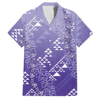 Hawaii Lavender Kapa Family Matching Off Shoulder Maxi Dress and Hawaiian Shirt Vintage 'Ohe Kāpala Motifs Mix Plumeria Leis LT7 Dad's Shirt - Short Sleeve Lavender - Polynesian Pride