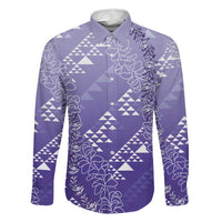Hawaii Lavender Kapa Family Matching Off Shoulder Short Dress and Hawaiian Shirt Vintage 'Ohe Kāpala Motifs Mix Plumeria Leis LT7 Dad's Shirt - Long Sleeve Lavender - Polynesian Pride