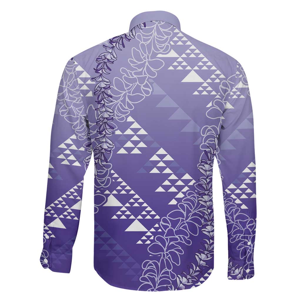 Hawaii Lavender Kapa Family Matching Off Shoulder Short Dress and Hawaiian Shirt Vintage 'Ohe Kāpala Motifs Mix Plumeria Leis LT7 - Polynesian Pride