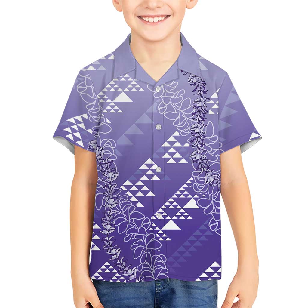 Hawaii Lavender Kapa Family Matching Puletasi and Hawaiian Shirt Vintage 'Ohe Kāpala Motifs Mix Plumeria Leis LT7 Son's Shirt Lavender - Polynesian Pride