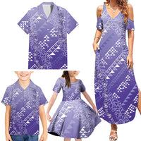 Hawaii Lavender Kapa Family Matching Summer Maxi Dress and Hawaiian Shirt Vintage 'Ohe Kāpala Motifs Mix Plumeria Leis LT7 - Polynesian Pride