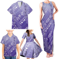 Hawaii Lavender Kapa Family Matching Tank Maxi Dress and Hawaiian Shirt Vintage 'Ohe Kāpala Motifs Mix Plumeria Leis LT7 - Polynesian Pride