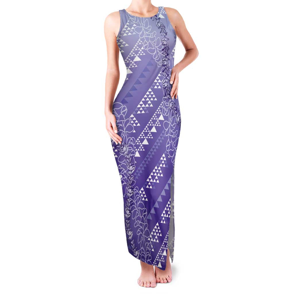 Hawaii Lavender Kapa Family Matching Tank Maxi Dress and Hawaiian Shirt Vintage 'Ohe Kāpala Motifs Mix Plumeria Leis LT7 Mom's Dress Lavender - Polynesian Pride