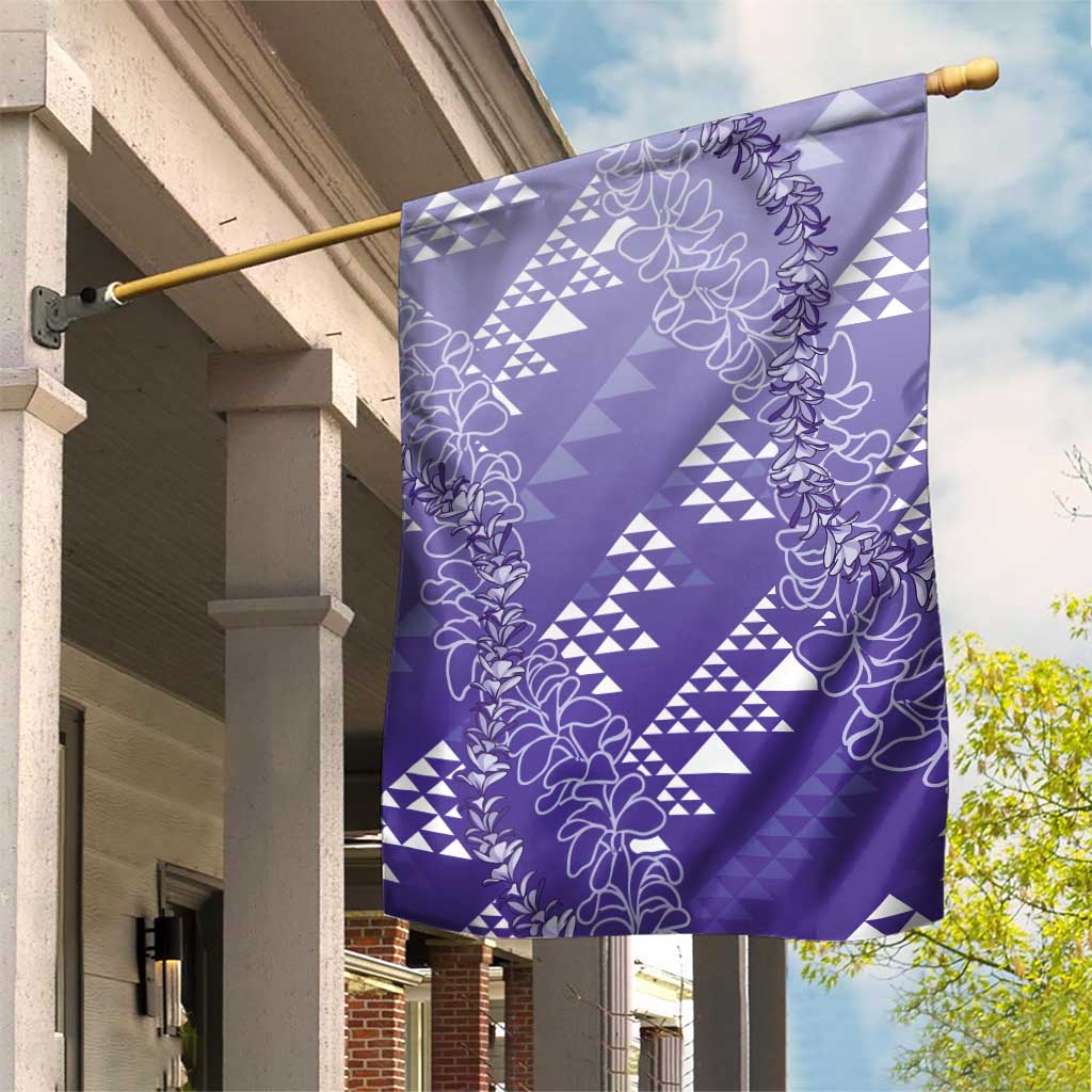 Hawaii Lavender Kapa Garden Flag Vintage 'Ohe Kāpala Motifs Mix Plumeria Leis