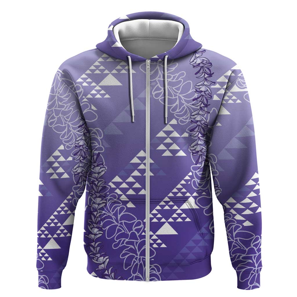 Hawaii Lavender Kapa Hoodie Vintage 'Ohe Kāpala Motifs Mix Plumeria Leis