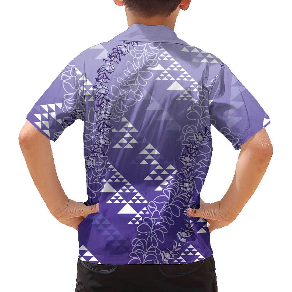 Hawaii Lavender Kapa Kid Hawaiian Shirt Vintage 'Ohe Kāpala Motifs Mix Plumeria Leis