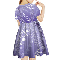 Hawaii Lavender Kapa Kid Short Sleeve Dress Vintage 'Ohe Kāpala Motifs Mix Plumeria Leis