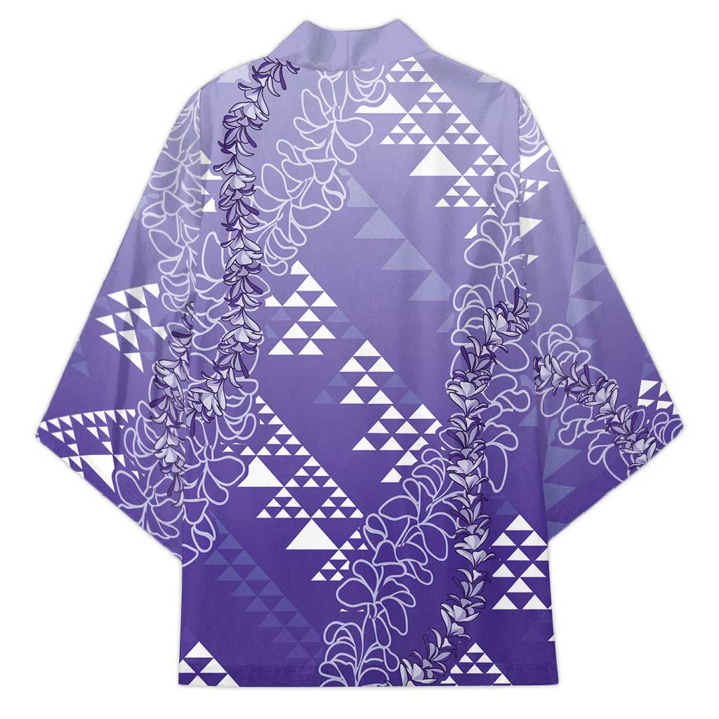 Hawaii Lavender Kapa Kimono Vintage 'Ohe Kāpala Motifs Mix Plumeria Leis