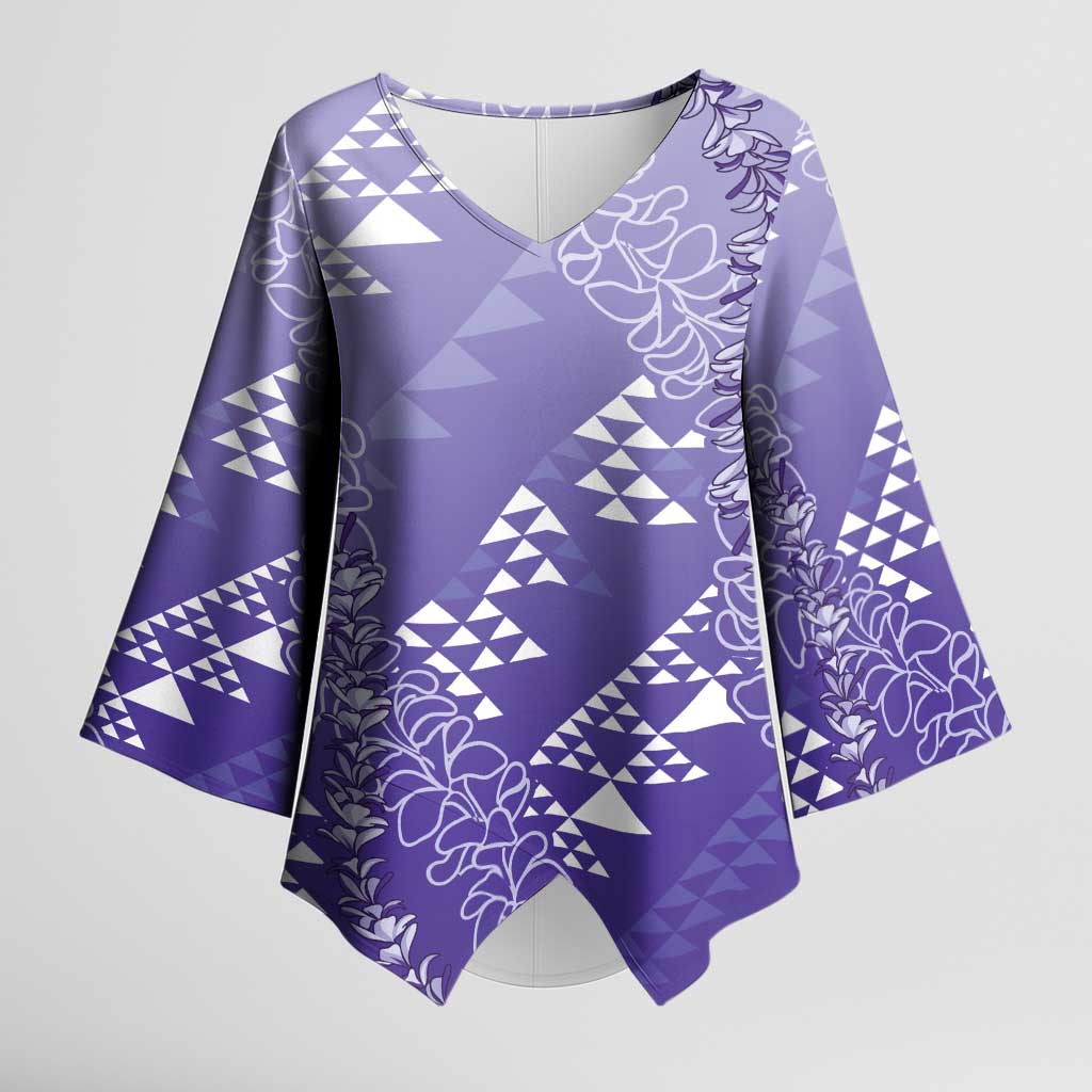Hawaii Lavender Kapa Kimono Sleeve Blouse Vintage 'Ohe Kāpala Motifs Mix Plumeria Leis