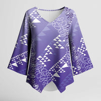 Hawaii Lavender Kapa Kimono Sleeve Blouse Vintage 'Ohe Kāpala Motifs Mix Plumeria Leis