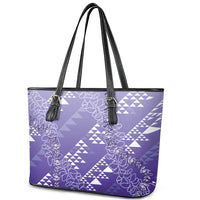 Hawaii Lavender Kapa Leather Tote Bag Vintage 'Ohe Kāpala Motifs Mix Plumeria Leis