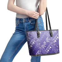 Hawaii Lavender Kapa Leather Tote Bag Vintage 'Ohe Kāpala Motifs Mix Plumeria Leis