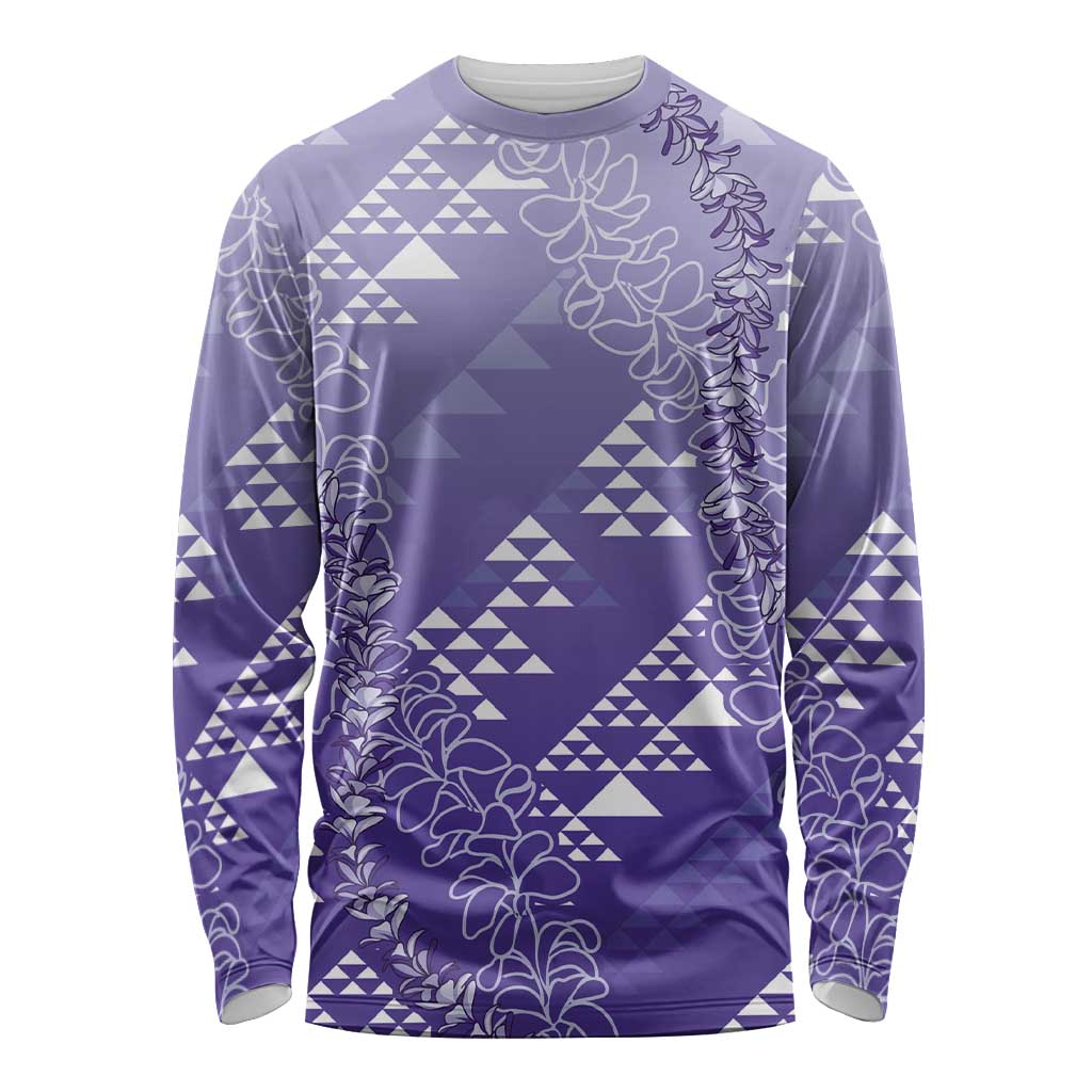 Hawaii Lavender Kapa Long Sleeve Shirt Vintage 'Ohe Kāpala Motifs Mix Plumeria Leis