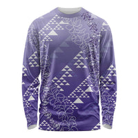 Hawaii Lavender Kapa Long Sleeve Shirt Vintage 'Ohe Kāpala Motifs Mix Plumeria Leis